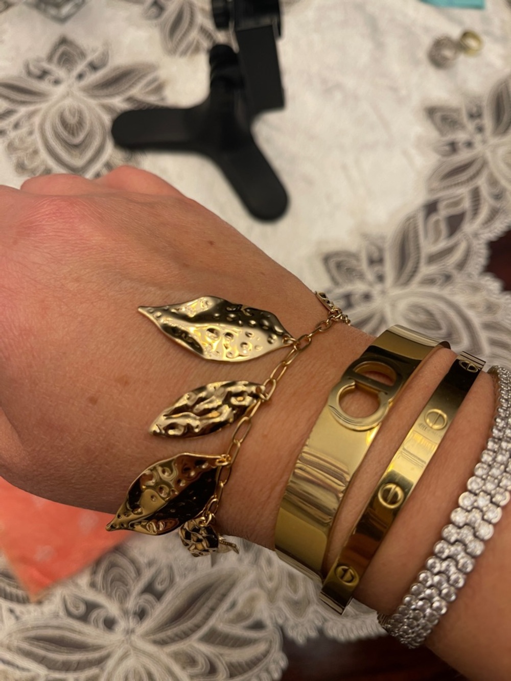 Gold Leaf Charm Bracelet for Women - Shiny Gold Finish